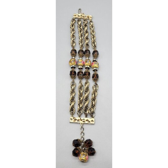 Vintage HOBÉ Signed Venetian Wedding Cake Amber Look Beaded Layered Bracelet B1A - Picture 3 of 10